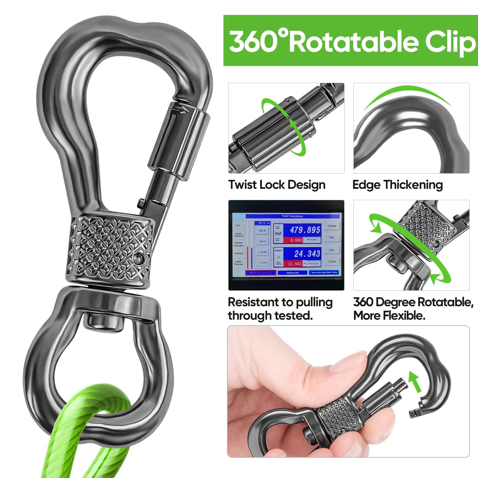 Tresbro 15Ft Reflective Tie Out Cable For Dogs Up To 250 Pounds, Steel Wire Dog Leash Cable With Stainless Rotatable Buckle, Lig